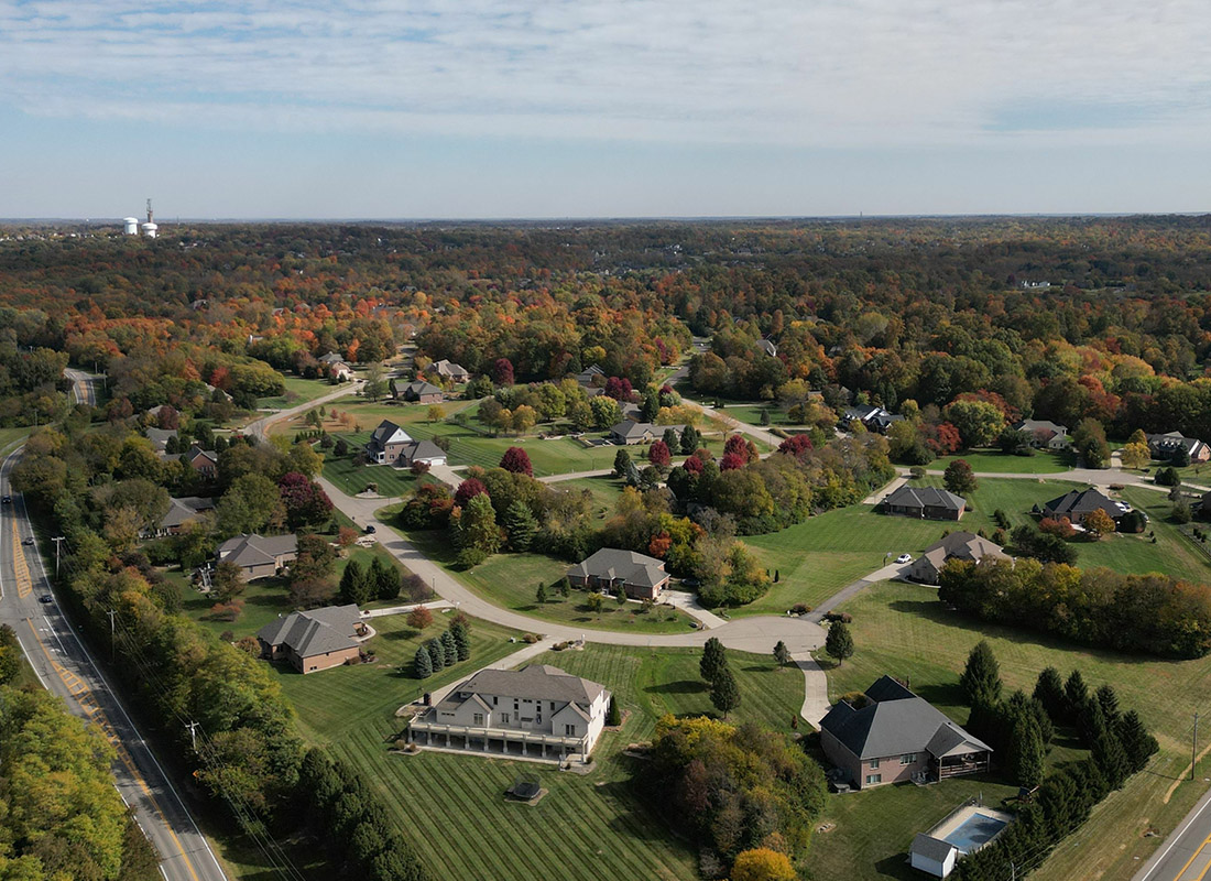 Delphos, OH - Bird's Eye View of a Suburban Ohio Neighborhood on a Sunny Day